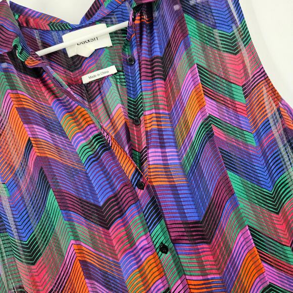 ba&sh Shirt Top Multicolor Chevron Print Sleeveless Button Up Semi-Sheer Size L - Picture 4 of 8